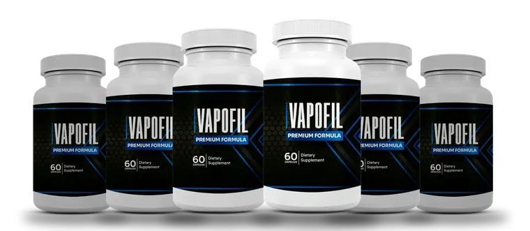 Six Vapofil bottles in a row