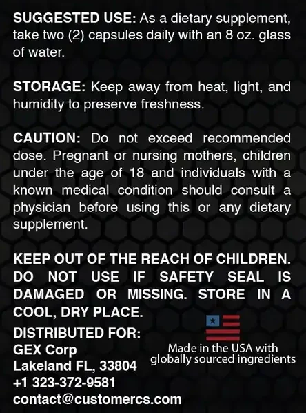 The left panel of the Vapofil label: suggested use, storage, caution, warnings, distributor GEX Corp and Made in the USA with globally sourced ingredients